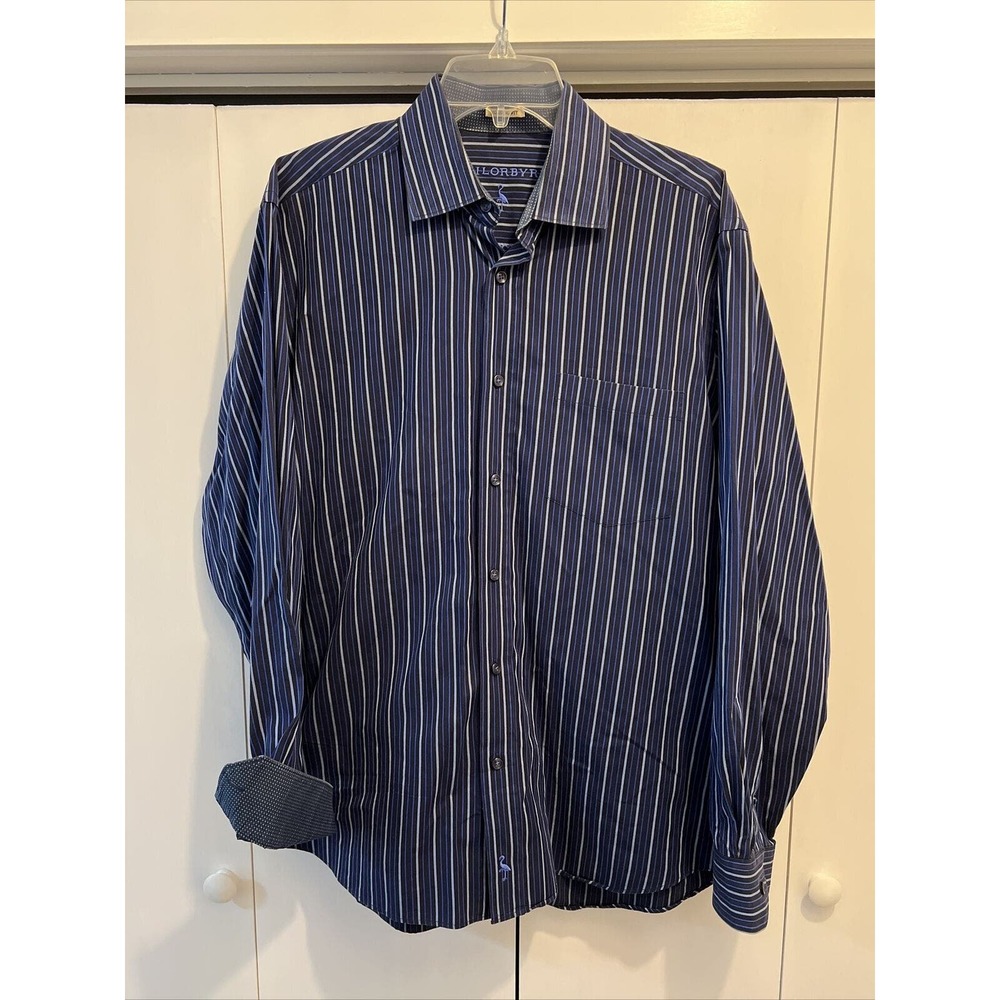 TAILORBYRD Men's Long Sleeve Vertical Stripe Dress‎ Shirt Blue Multicolor Sz L